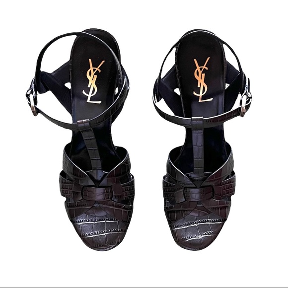 NEW Saint Laurent 105 Tribute Croc Embossed 39 Ultra Grey - Picture 2 of 13